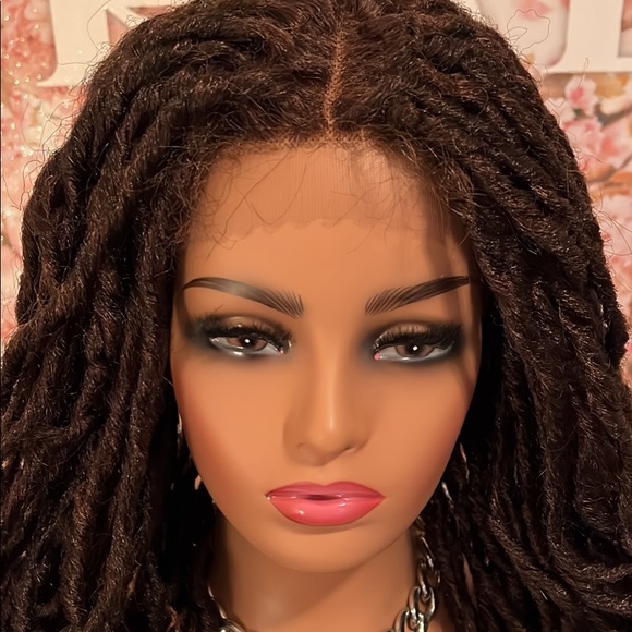 GODDESS LOCKS DREADS RASTA LACEFRONT WIG WITH CURLY ENDS BROWN SUMMER BOHEMIAN - Picture 2 of 10